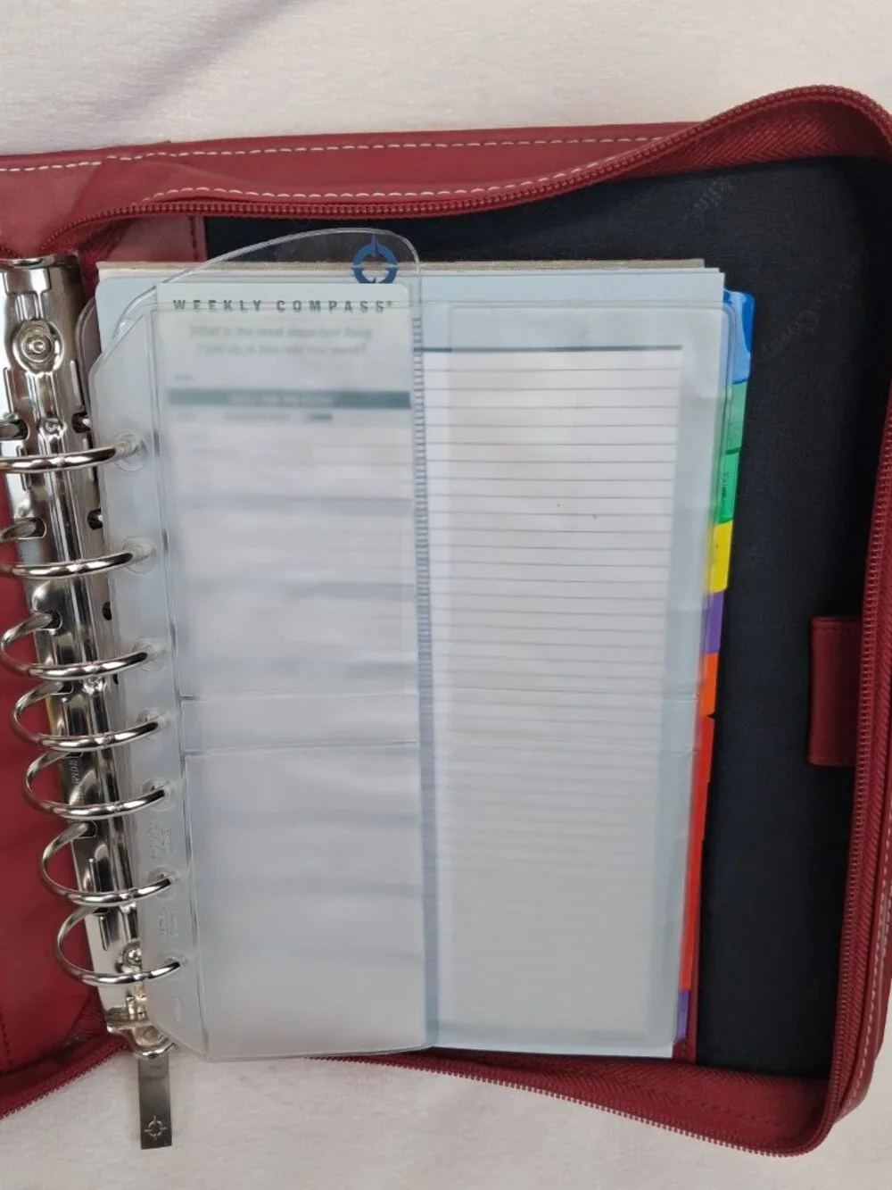 FRANKLIN COVEY Red 7 Ring Planner Binder With Handles Full Zip Read